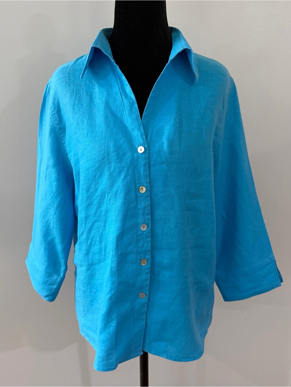 VINTAGE David N Blue Linen Button-Down Shirt Women's Blouse Shirt Top Classic